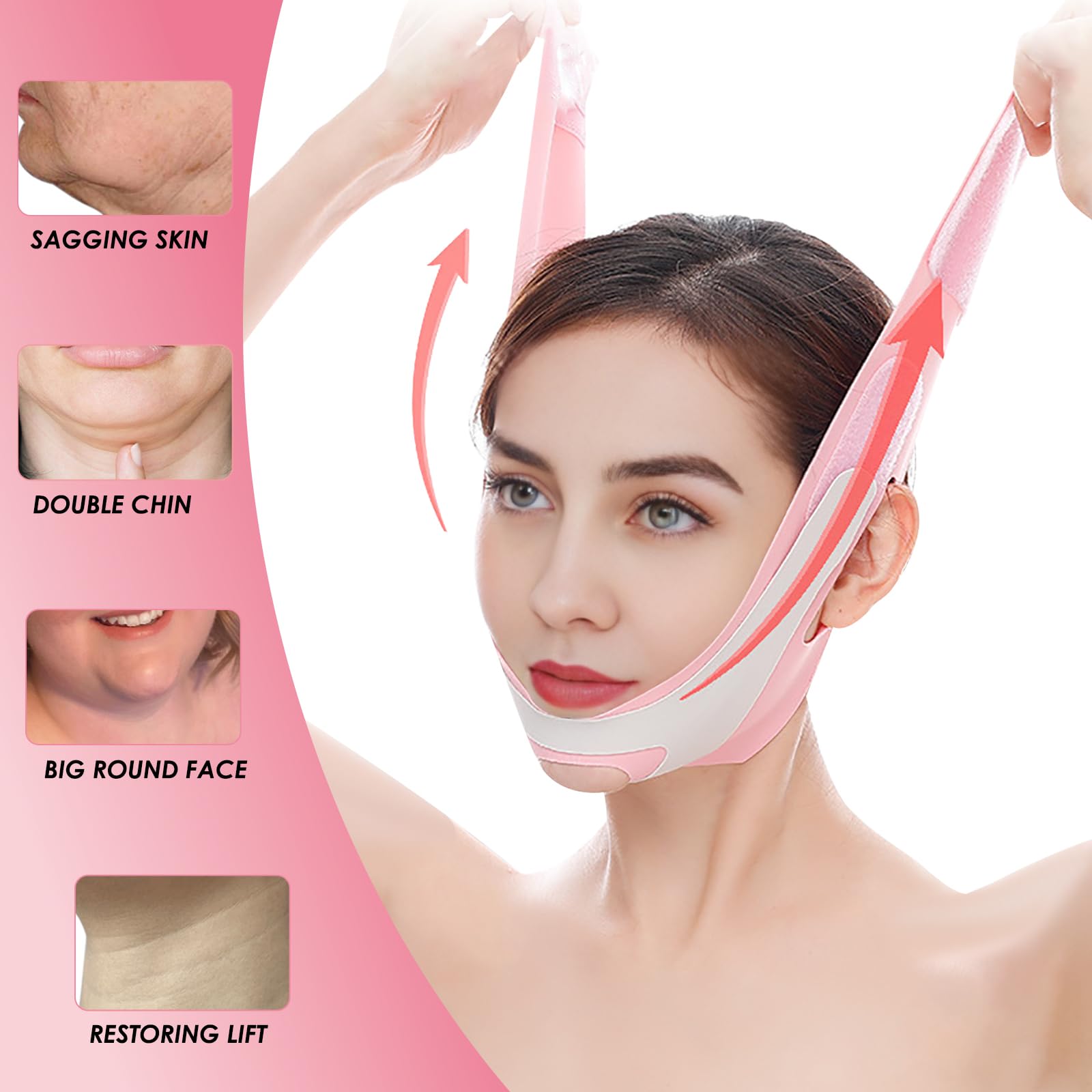 KHG Chin Strap for Sleeping - Far Infrared V Line Lifting Mask, Adjustable V Shaped Face Bandage for Women