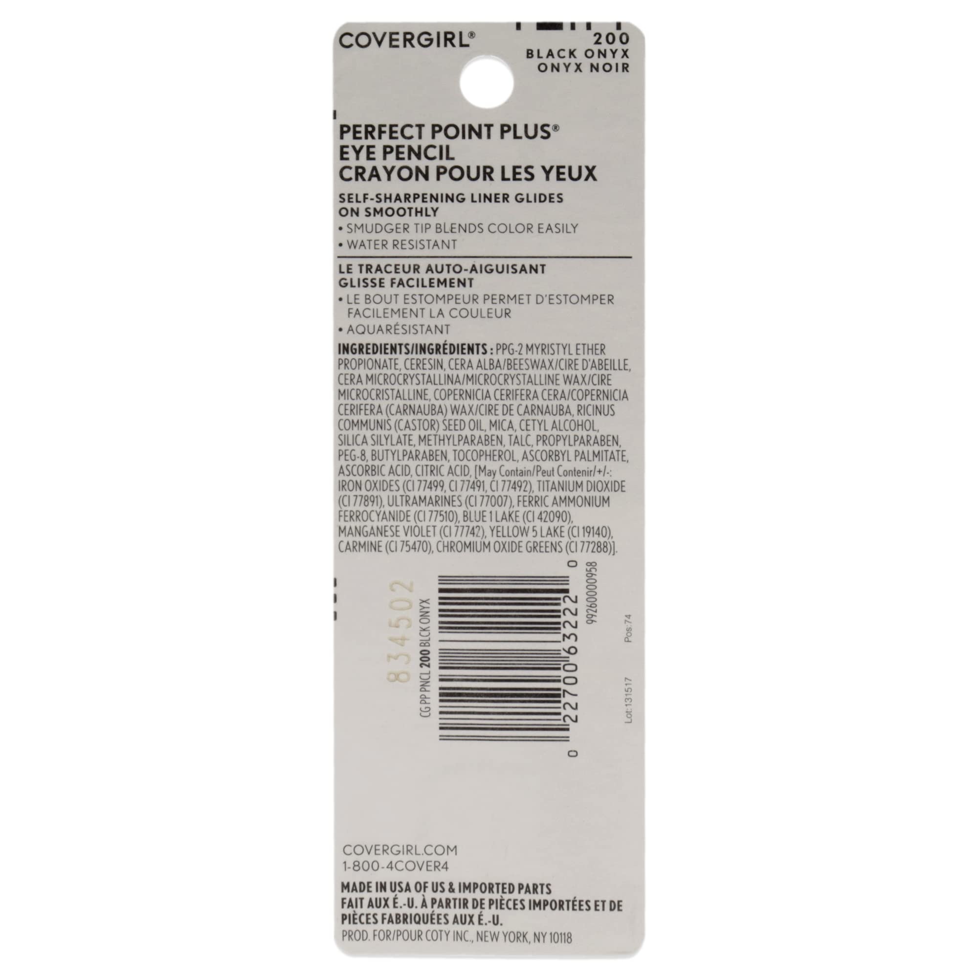 Covergirl Perfect Point Plus Eyeliner Pencil, Black Onyx Pack Of 1, Long-Lasting, Versatile Black Eyeliner, Soft Smudging Tip, N