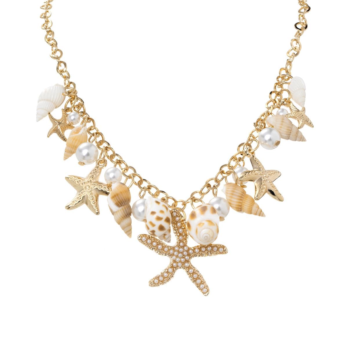 Tarini Starfish Necklace, Bohemian Ethnic Style Pendant, Starfish Conch Pearl Pendant, OceanInspired Statement Jewelry For Wome