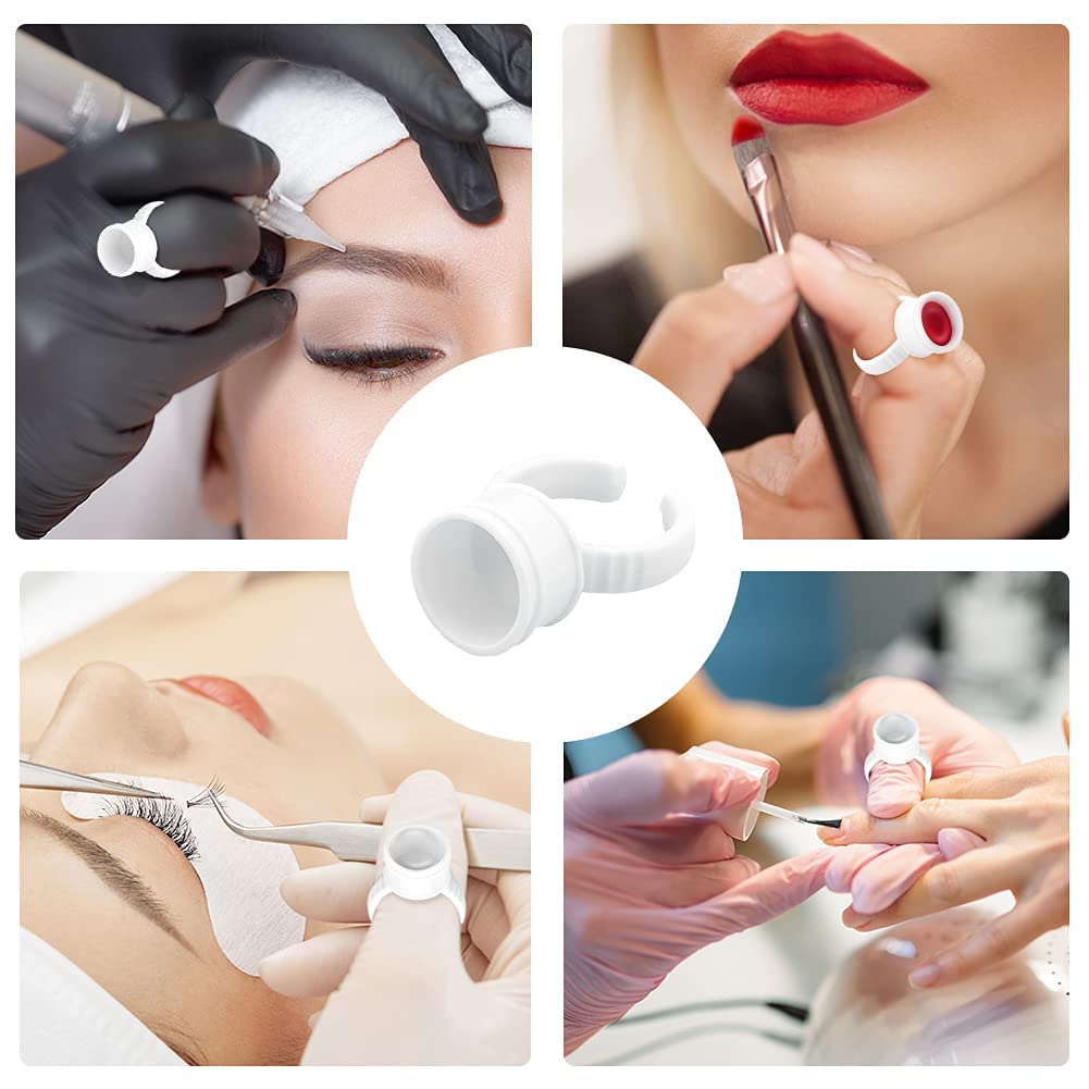 100Pcs Disposable Plastic Nail Art Tattoo Glue Pallet Holder Eyelash Extension Rings Adhesive Pigment Holders Ink Cup Rings Make