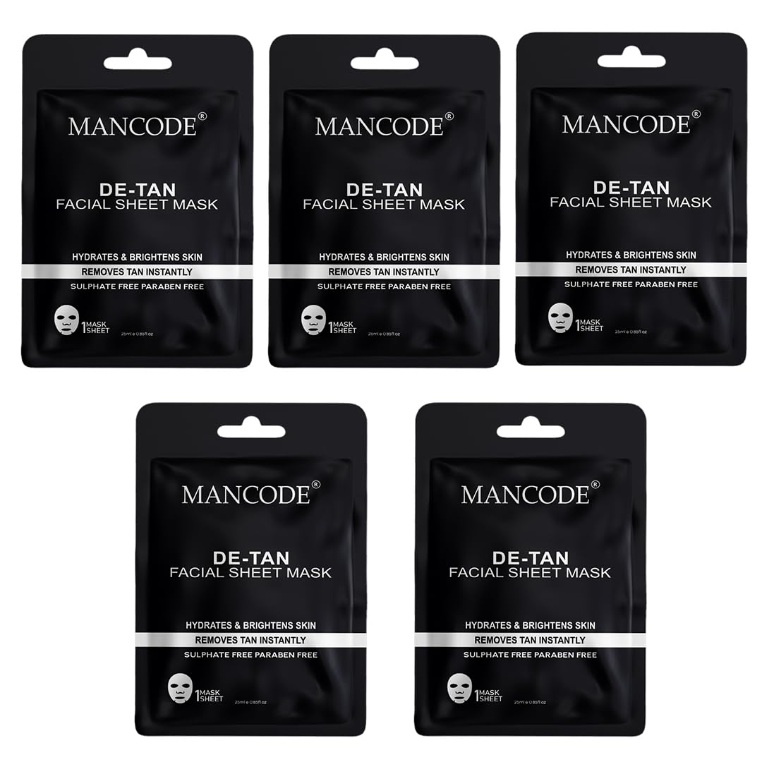 Mancode De Tan Facial Sheet Mask 25Ml Hydrates & Brightens Skin Removes Tan Instantly Pore Reducing, Brightening And Enhances Da