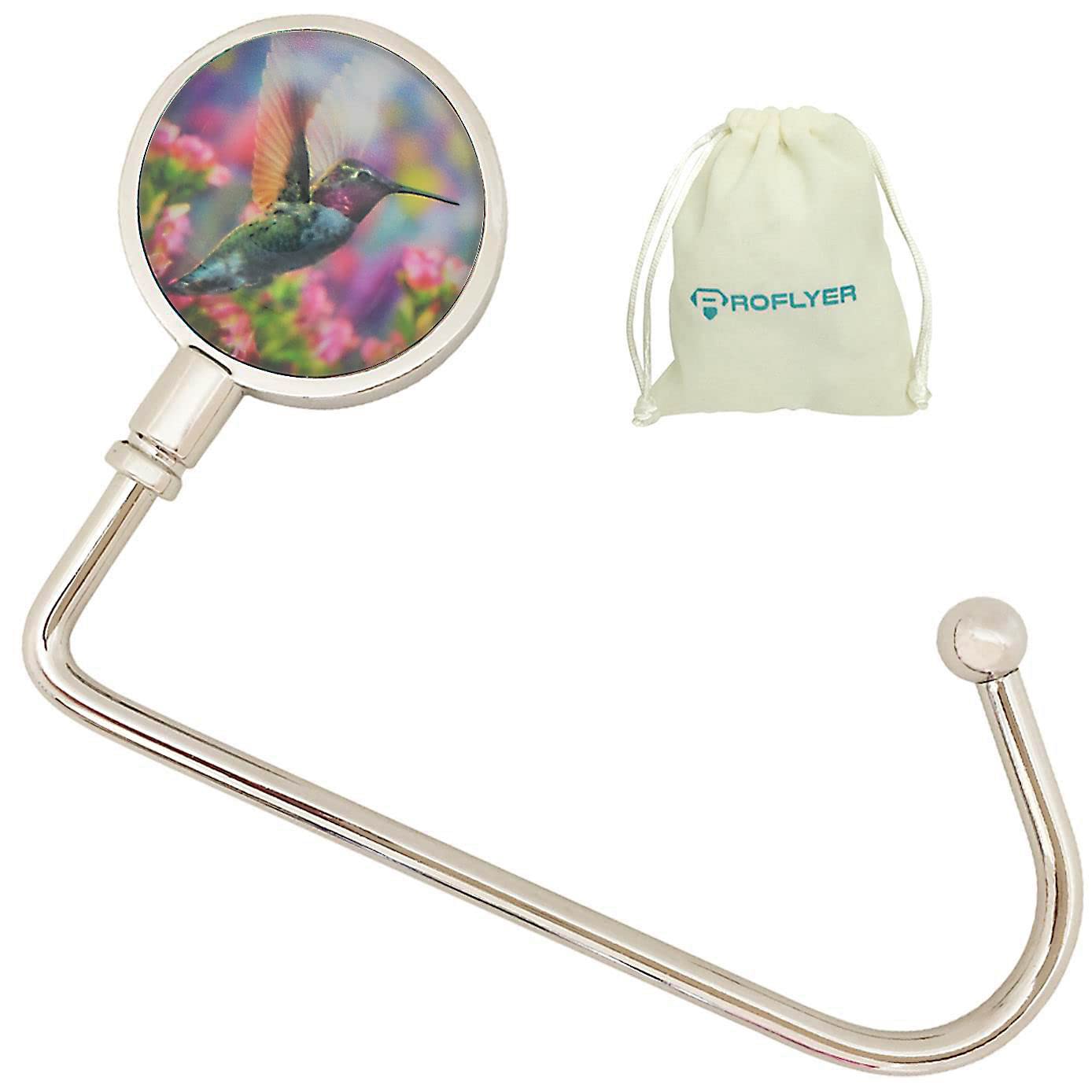 ROFLYER Purse Hook Hanger for Table Bar Long Handbag Hanger Bag Hanger with Velvet Pouch (Hummingbird 02)