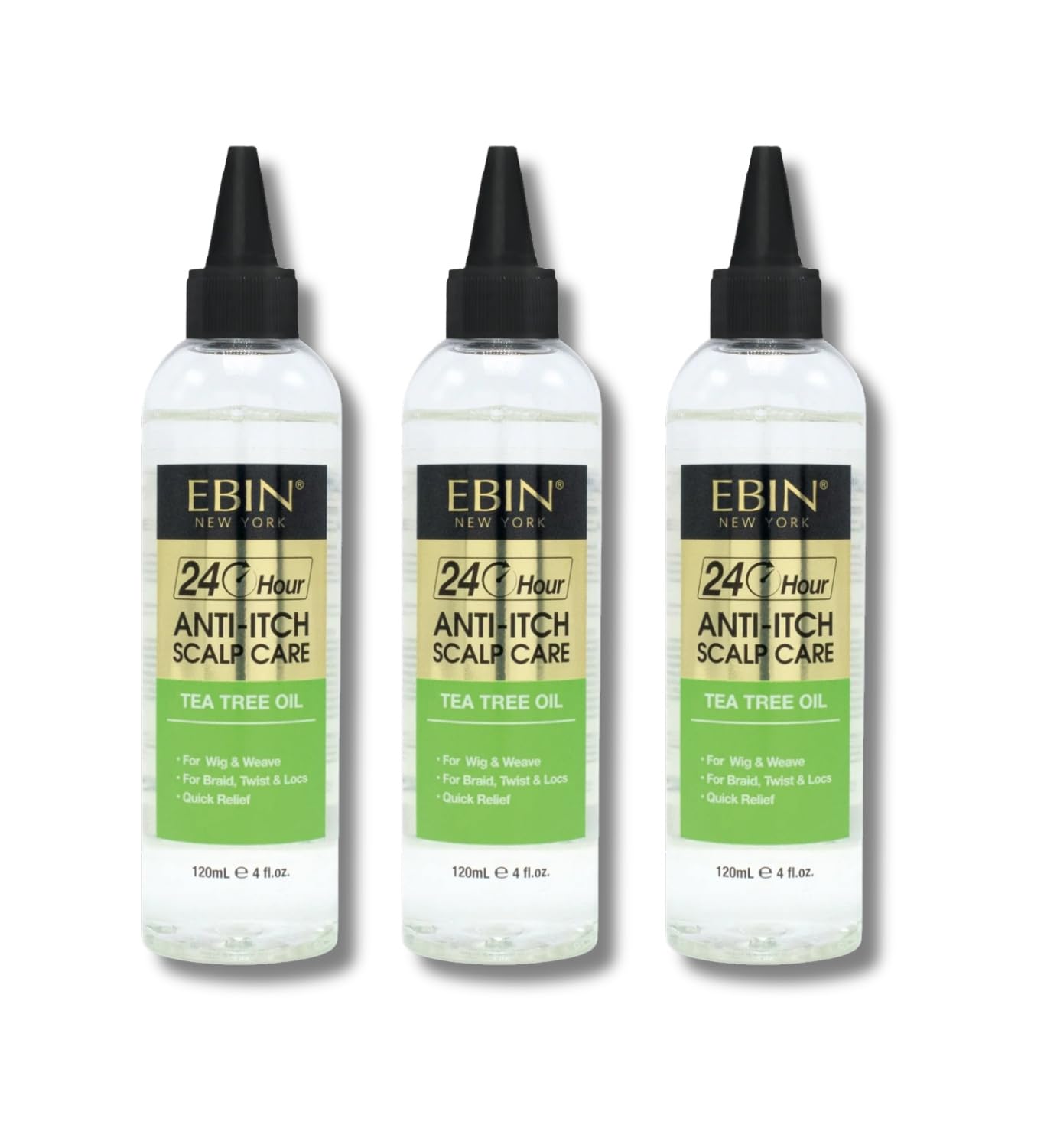 EBIN NEW YORK Tea Tree Oil Hair Spray  3x 24 Hour Anti Itch Scalp Care 120ml Soothing Tea Tree Hair Oil & Scalp Reception for D
