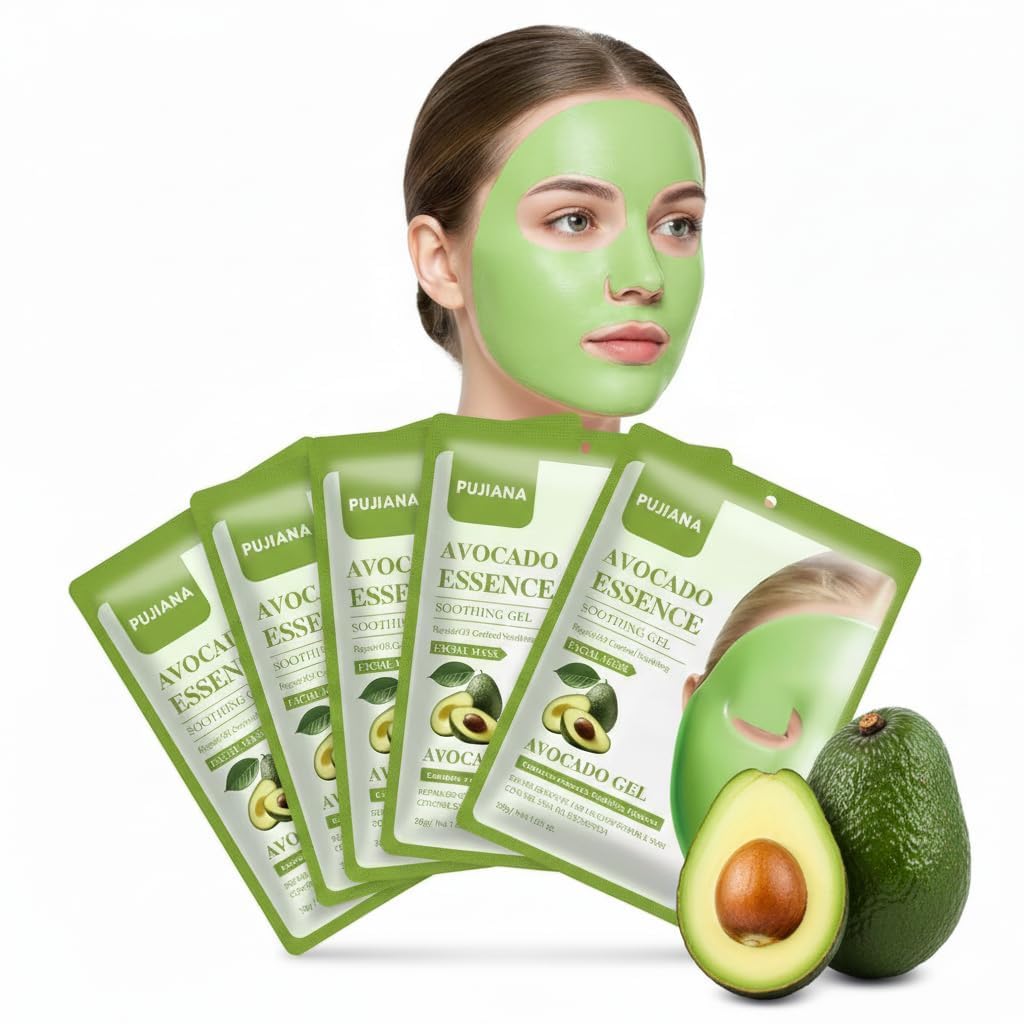 Avocado Gel Face Mask Sheet Combo Pack Of 1  Hydrating & Moisturizing Facial Sheet Masks  Brightening, AntiAging & Wrinkle Re
