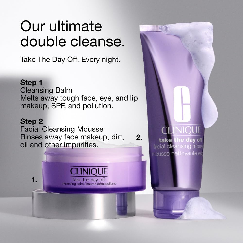 Clinique Take The Day Off Facial Cleansing Mousse With Hyaluronic Acid + Glycerin | Dissolves Makeup, Sunscreen + Pollution, 4.2