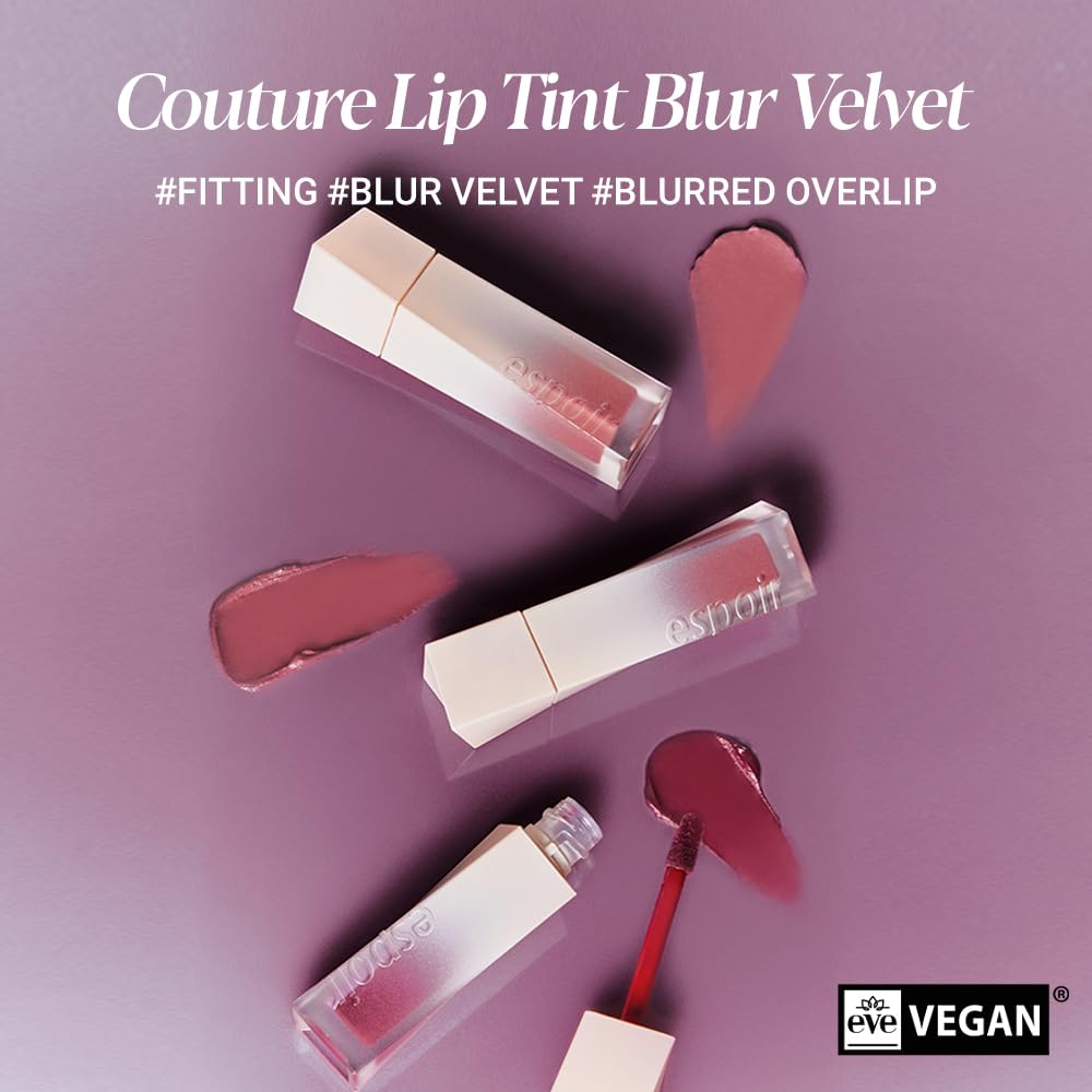 Espoir Couture Lip Tint Blur Velvet #7 Mauvening 0.19Oz | Natural Blurry Color Liquid Lipstick | Long-Lasting Smudge-Proof Fixin