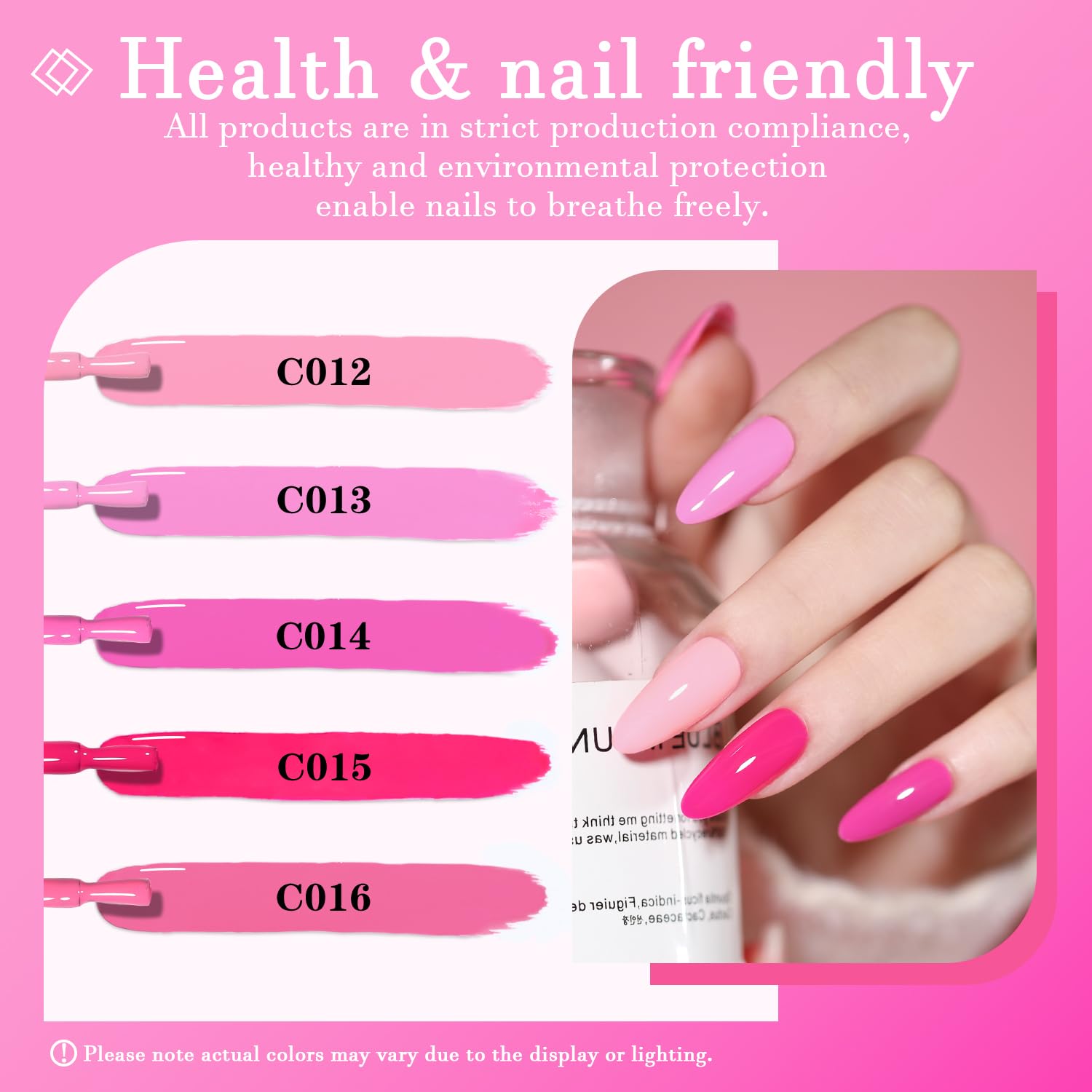 Shoyum Pink Gel Nail Polish Set, Light/Hot Pink Cherry Blossom Strawberry All Seasons Soak Off Long Lasting Romantic 10 Colors S