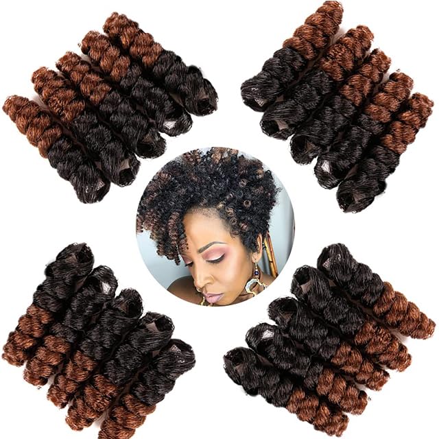 QUEENTAS Short Crochet Hair for Women 6 Packs 10inches 6MM Small Toni Curl Carrie Curl Brown Short Curly Crochet Synthetic Hair 