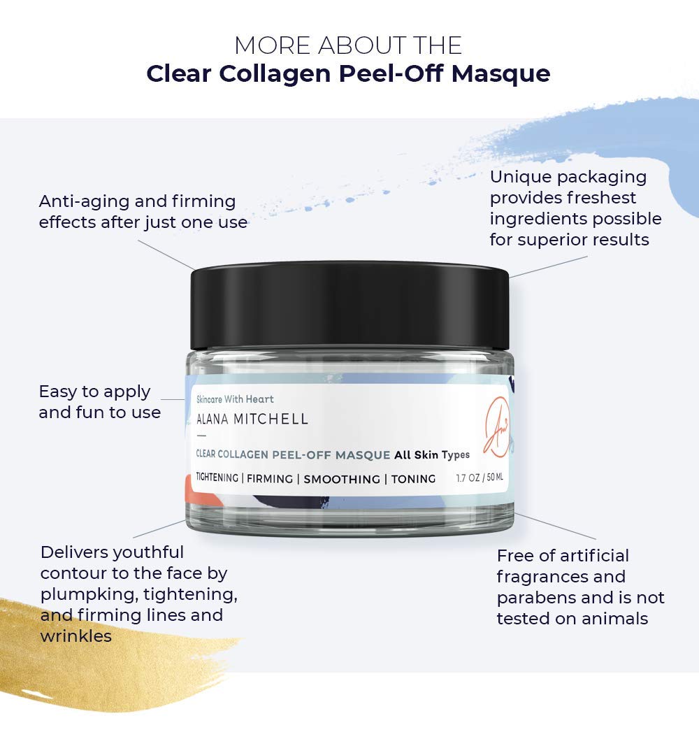 Alana Mitchell Anti Aging Collagen Facial Mask, Peel Off Face Mask to Reduce Wrinkles & Fine Lines, Hydrating Face Masks, Tighte