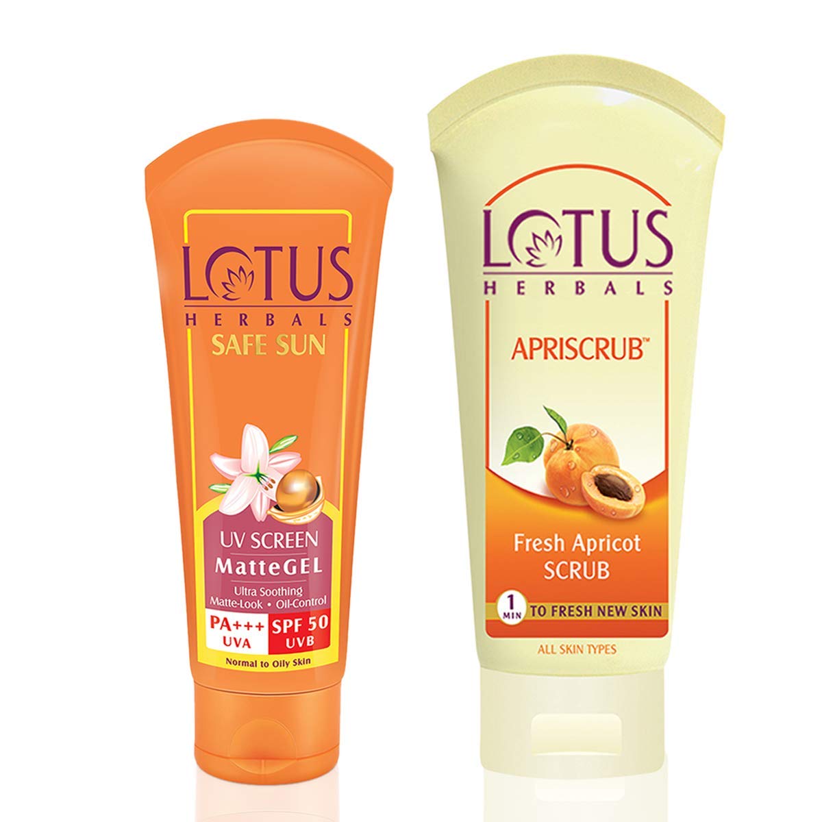 Lotus Herbals Safe Sun UV Screen Matte Gel Pa+++ SPF50, 50g with ApriscrubFresh Apricot Scrub, 60g