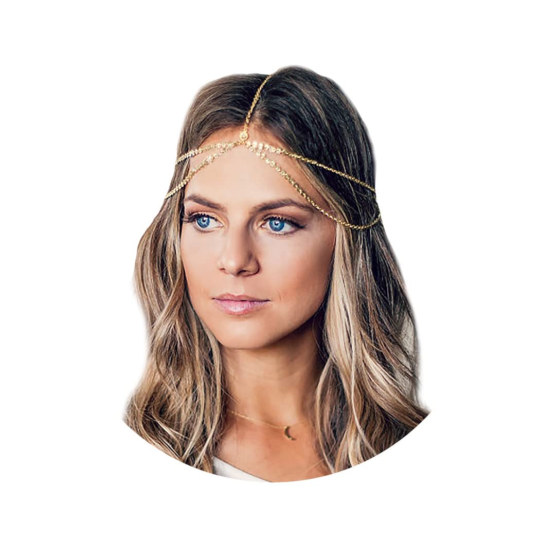 Aukmla Boho Sequins Head Chain Festival Wedding Headpiece Hair Chain Spring Summer Christmas Fashion Headband Hair Jewelry for W