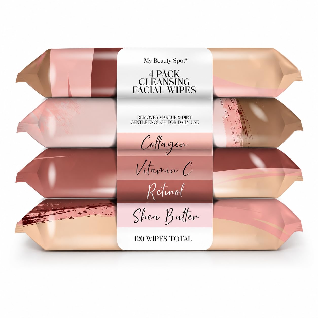 My Beauty Spot Cleansing Facial Wipes 4 Pack, 120 Makeup Remover Wipes, Face Wipes for Women, Travel Facial Cleansing Wipes, Col