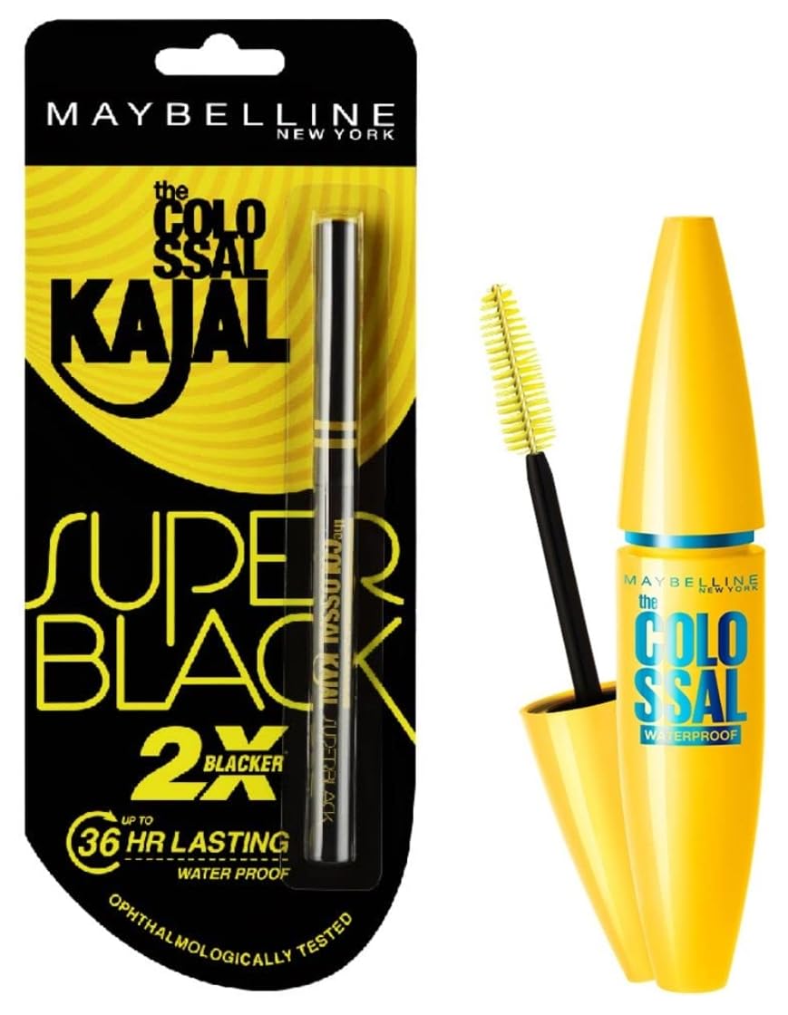 Maybelline New York Colossal Kajal, Super Black, 0.35G And Maybelline New York Volume Express Colossal Masacara, Waterproof, Bla
