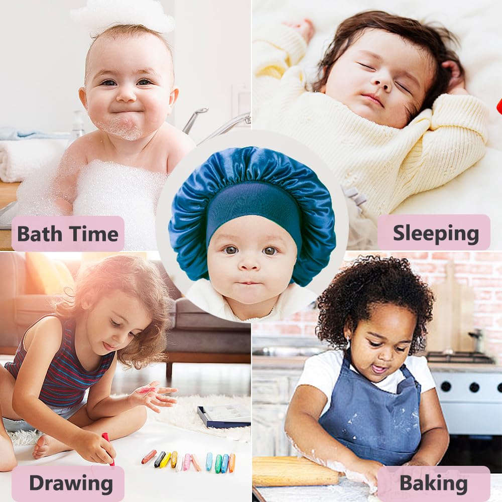 Haniraba 3 Pcs Baby Bonnets For Sleeping,Infant Sleep Cap Hair Bonnet For Baby Girls,Boys,Toddlers Shower Bonnet