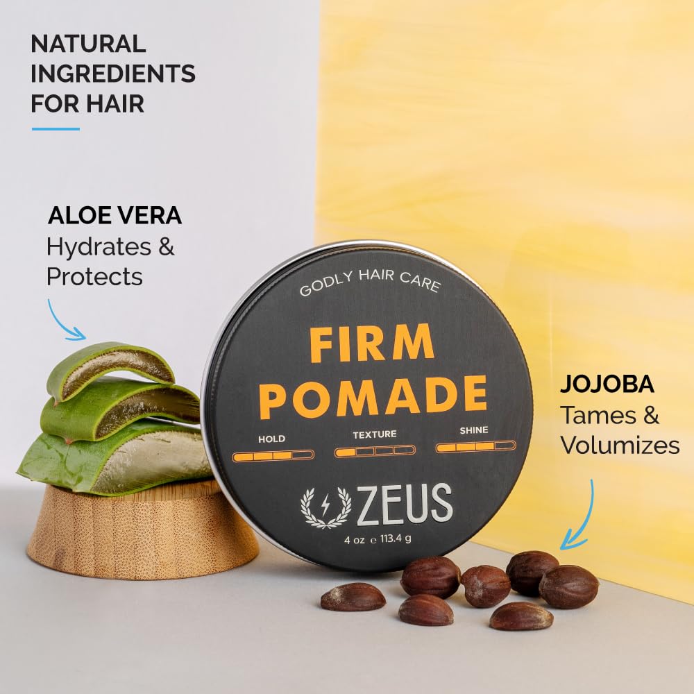 ZEUS Water-Based Pomade, Natural Shine All Day Hold - MADE IN USA (4 oz.)
