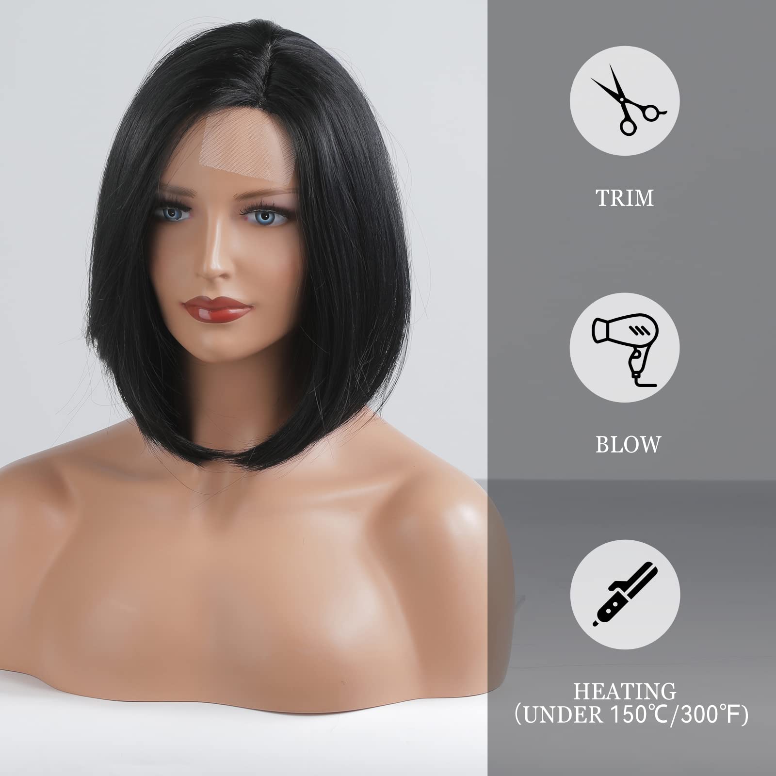 HAIRCUBE Black Bob Wig Straight Hair Wigs for Women Side Parting Shoulder Length Wig Short Hair Natural Looking Heat Resistant F