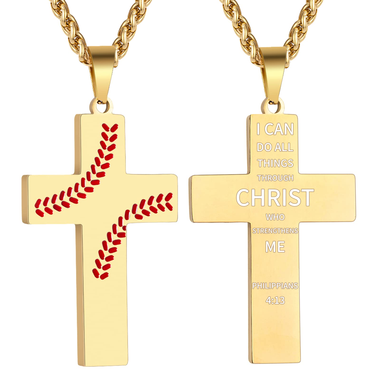 Zocomi Baseball Cross Necklace for Boys Men Stainless Steel Pendant Chain Bible Verse Religious Christian Jewelry First Communio