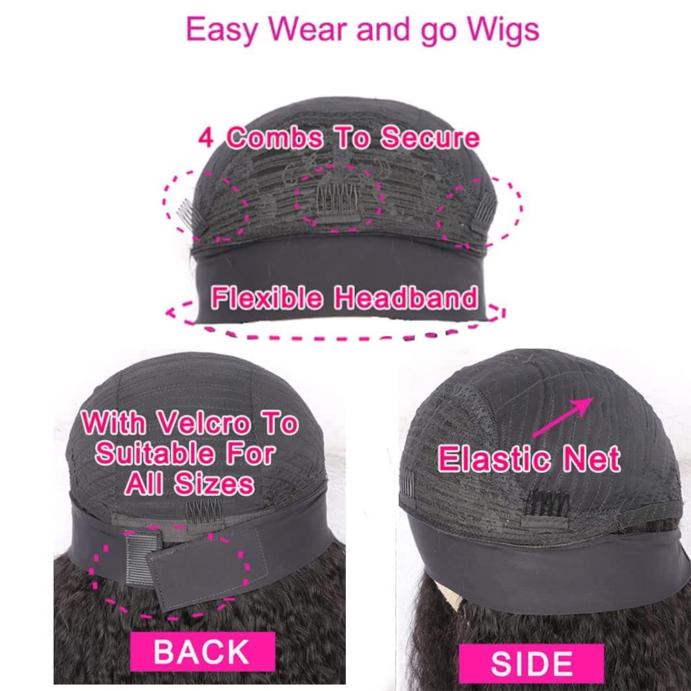 Rebasar Headband Wig Human Hair 12 Inch Glueless Wear and Go Curly Headband Wigs for Black Women Human Hair Deep Wave Headband V