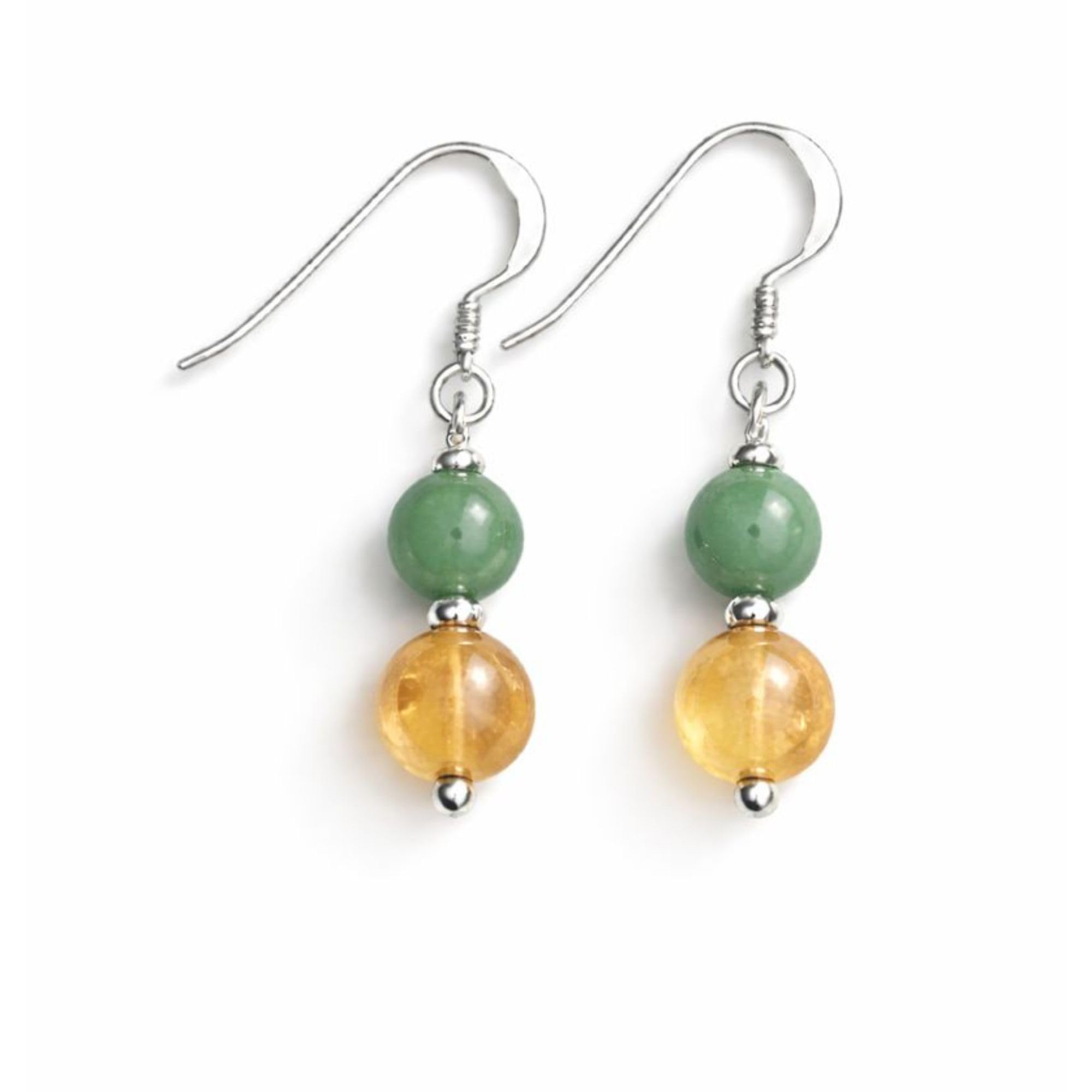 Two Bead Drop Earrings For Women  Luck & Charm Style  Green & Yellow Stone Look Fashion Jewelry