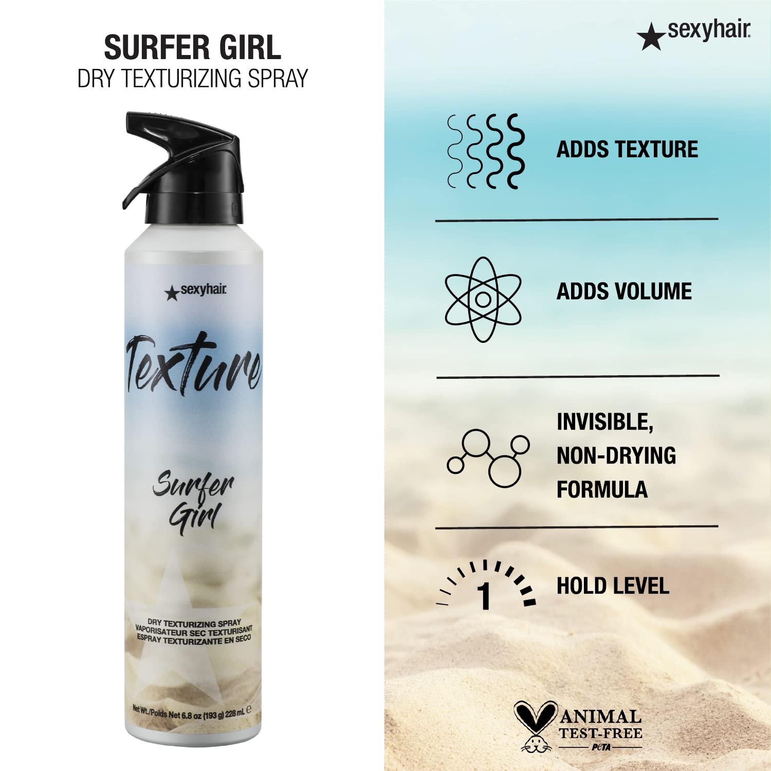 Sexyhair Texture Surfer Girl Dry Texturizing Spray, 6.8 Oz | Maintains Natural Shine | Up To 24 Hour Humidity Resistance | All H