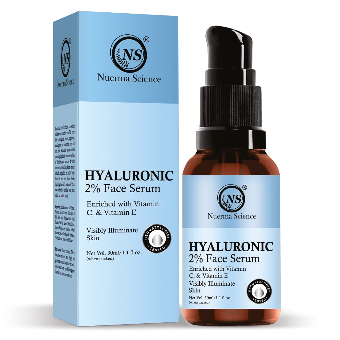 Nuerma Science 2% Hyaluronic Acid Face Serum With Vitamin C, Vitamin E Oil, Peptide For Illuminating Skin| Daily Care Face Serum