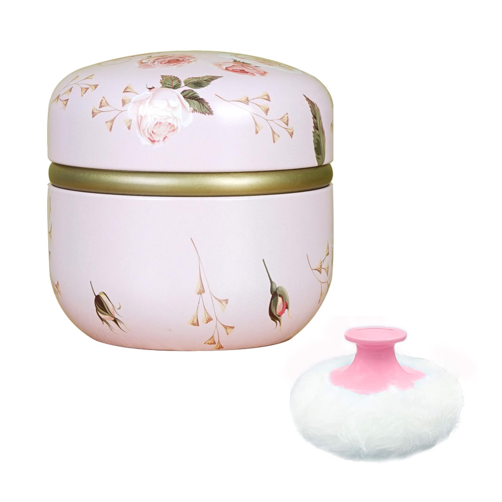 Qopoto Body Powder Puff And Container For Dusting Powder, Women Powder Puff And Powder Case For Bath And Travel (Romantic Flower