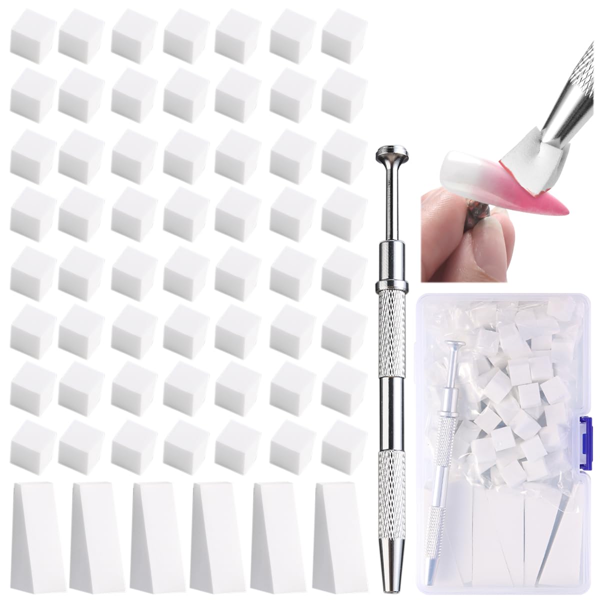 Fcozpjk 100Pcs Soft Nail Sponges for Ombre, Gradient Effect White Nail Art Sponges With Grabbing Pen 6Pcs Wedge Sponges Aura Nai