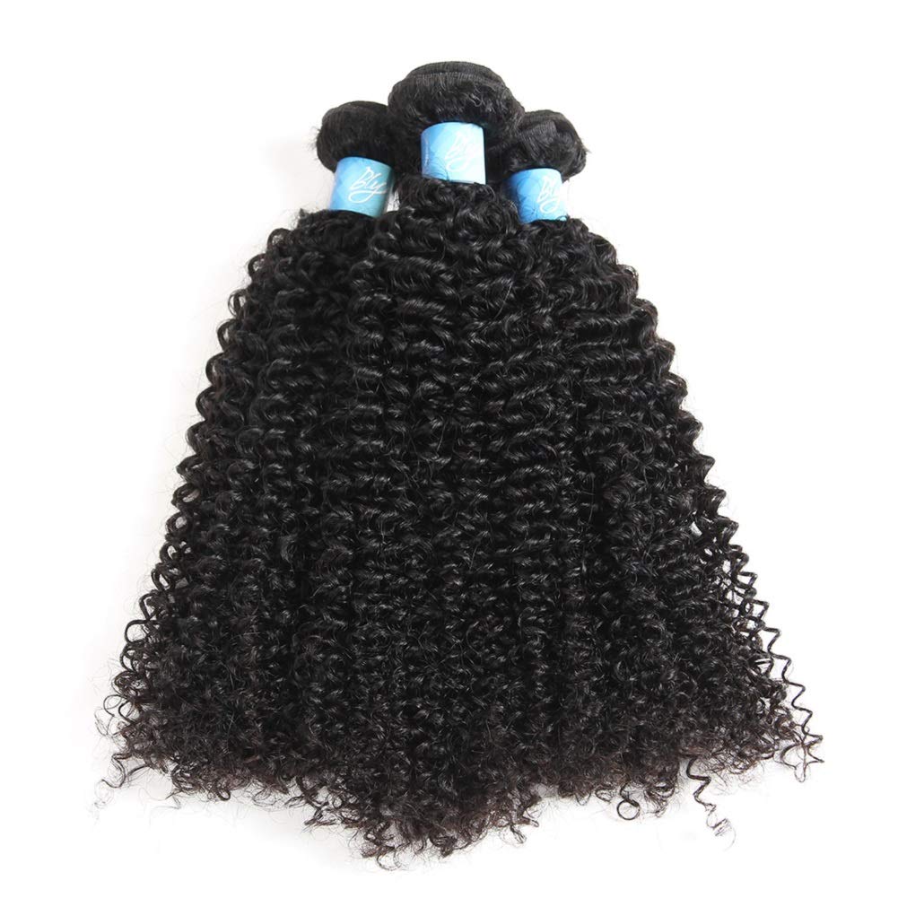Bly 7A Mongolian Kinky Curly Human Hair Bundles 18/20/22 Inch Unprocessed Hair Weave Weft For Black Women Natural Color