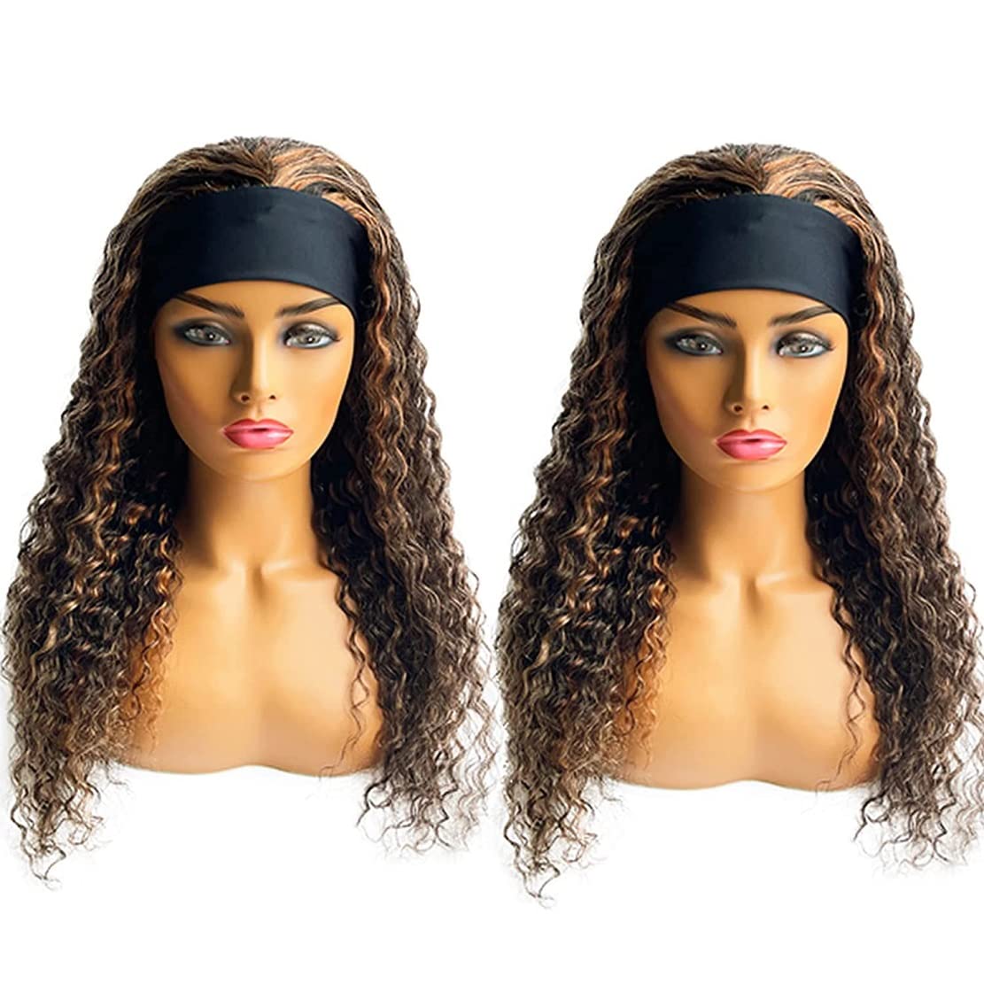 Rebasar Blonde Curly Headband Wig Human Hair Colored Highlight Deep Wave 26 Inch Headband Wigs For Black Women Brazilian Virgin