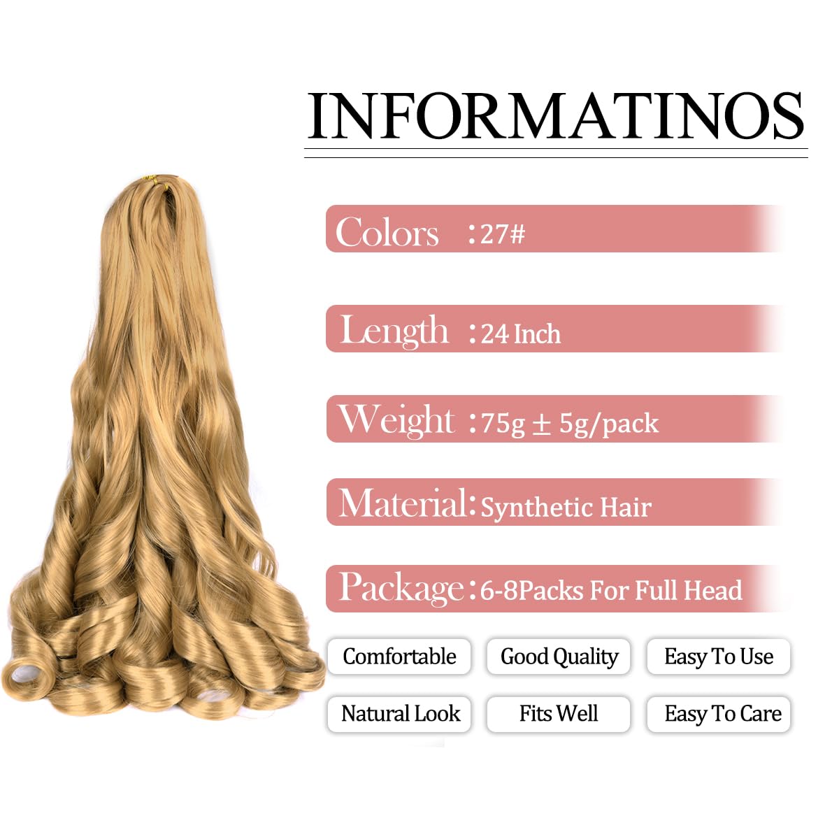 Curly Braiding Hair 24 Inch Loose Wavy 8 Pack Bouncy French Curly Braiding Hair Extensions 75G/Pack 27# French Curls Synthetic C