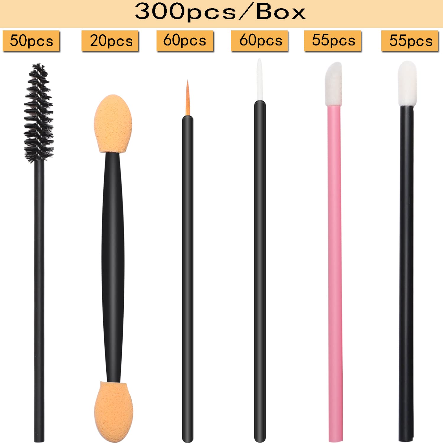 300pcs Disposable Makeup Tool Kit,Brow brush/Mascara brush/Lip Applicators/Eyeshadow applicators/Eye liner brush,JASSINS Makeup