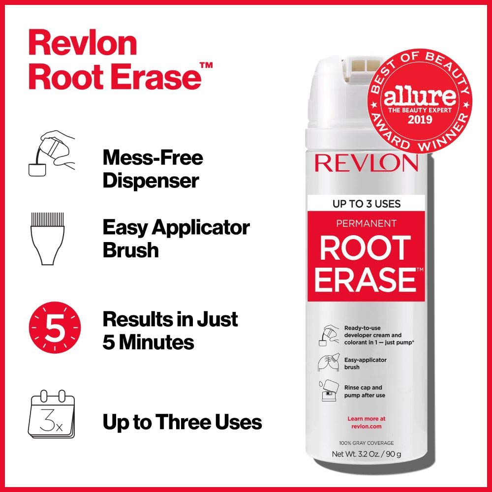 Permanent Hair Color by Revlon, Permanent Hair Dye, At-Home Root Ease with Applicator Brush for Multiple Use, 100% Gray Coverage
