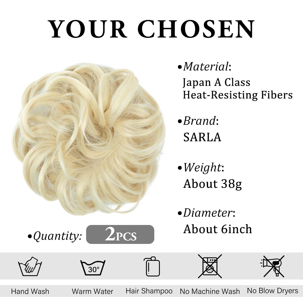 Sarla 2Pcs Beach Blonde Updo Messy Bun Hair Hair Piece Synthetic Wavy Curly Scrunchies Ponytail Extension For Women Girls