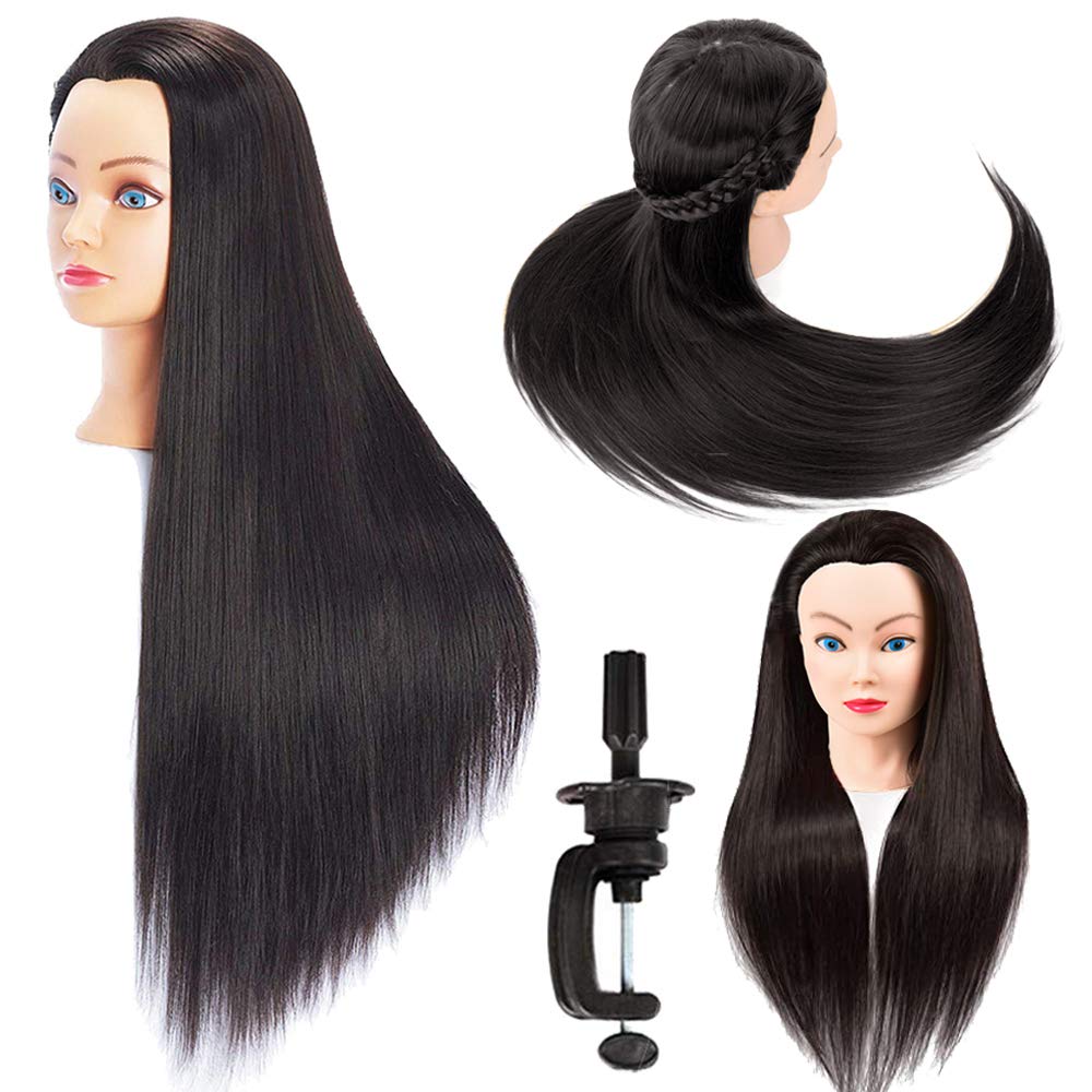 headdoll Mannequin Head for Hair Styling, Jet Black, 1 Count, Training Head with Long Fiber Hair for Cosmetology Practice