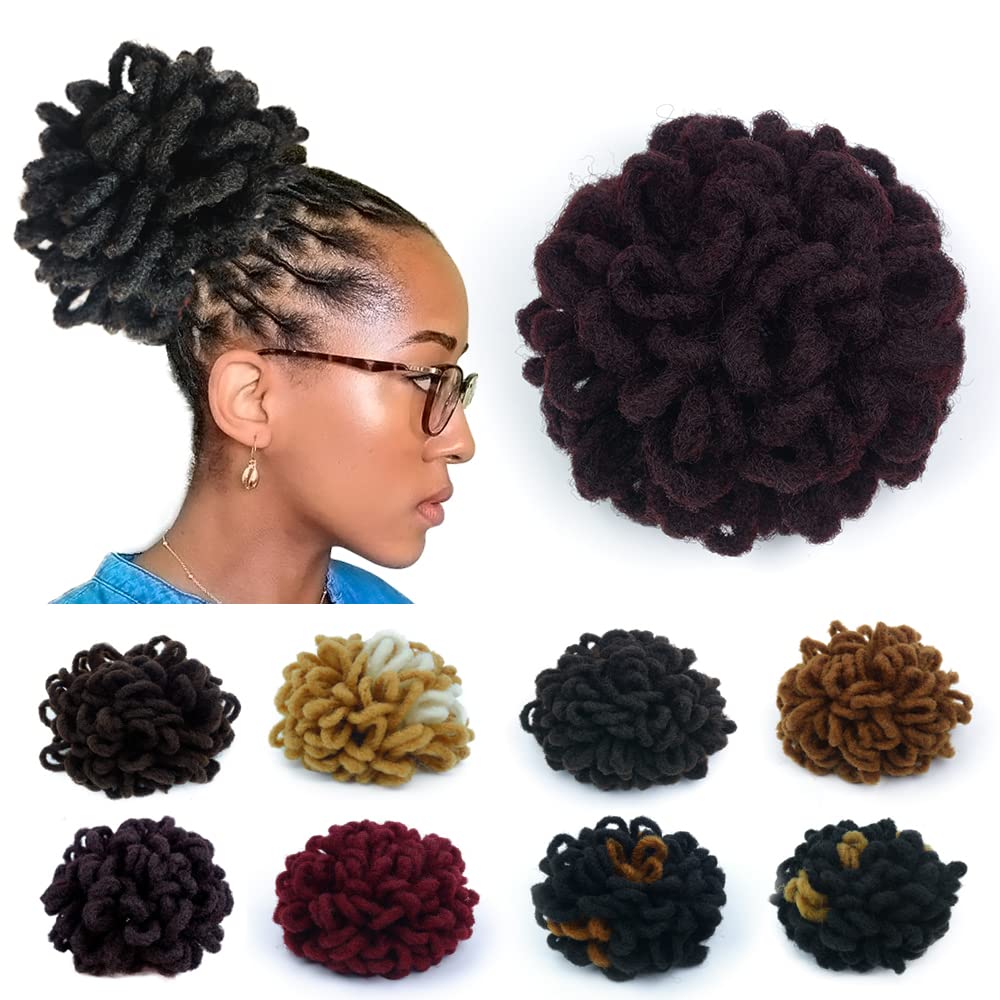 KGBFASS Afro Puff Drawstring Ponytail Dreadlock Bun Synthetic Goddess Faux Locs Braids High Puffs Bun Clip in Chignon Scrunchies