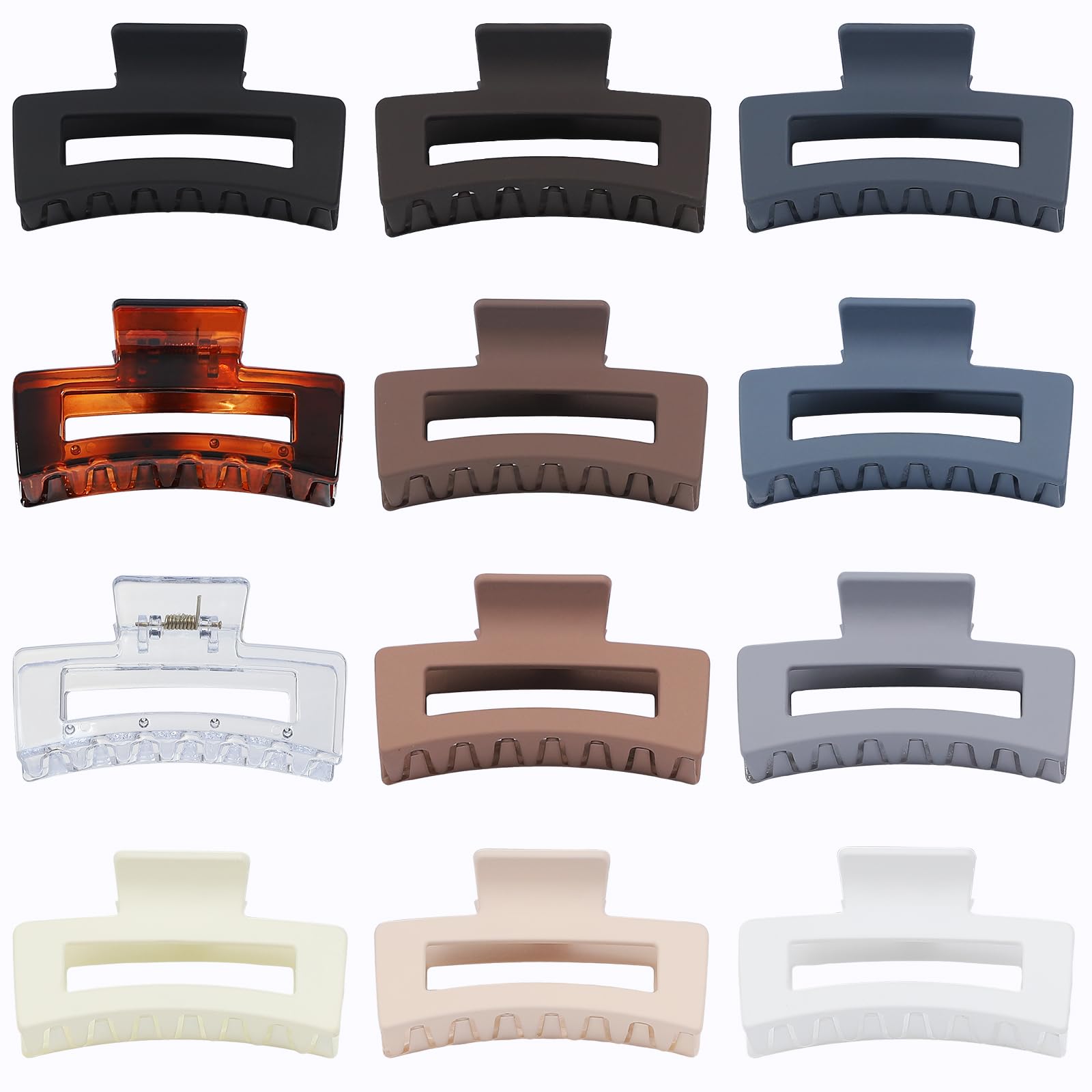 Sisiaipu 3.5 Inch Hair Clips - 12 Pcs Square Jaw Clips For Thick And Thin Hair, Rectangular Hair Accessories For Women And Girls