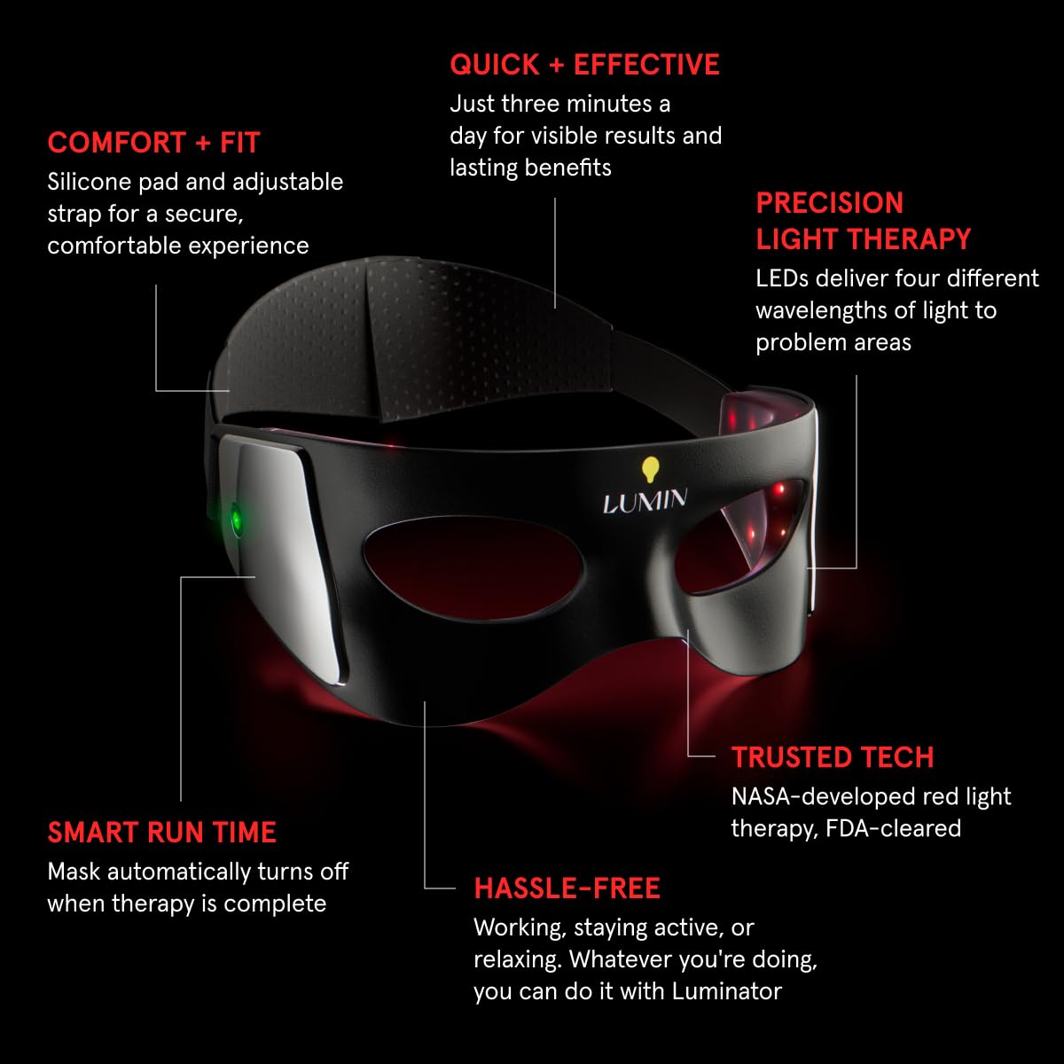 Luminator Led Eye Mask For Men'S Skincare - Anti-Aging, Boost Collagen, Reduce Dark Circles & Wrinkles, Red Light Therapy For Un