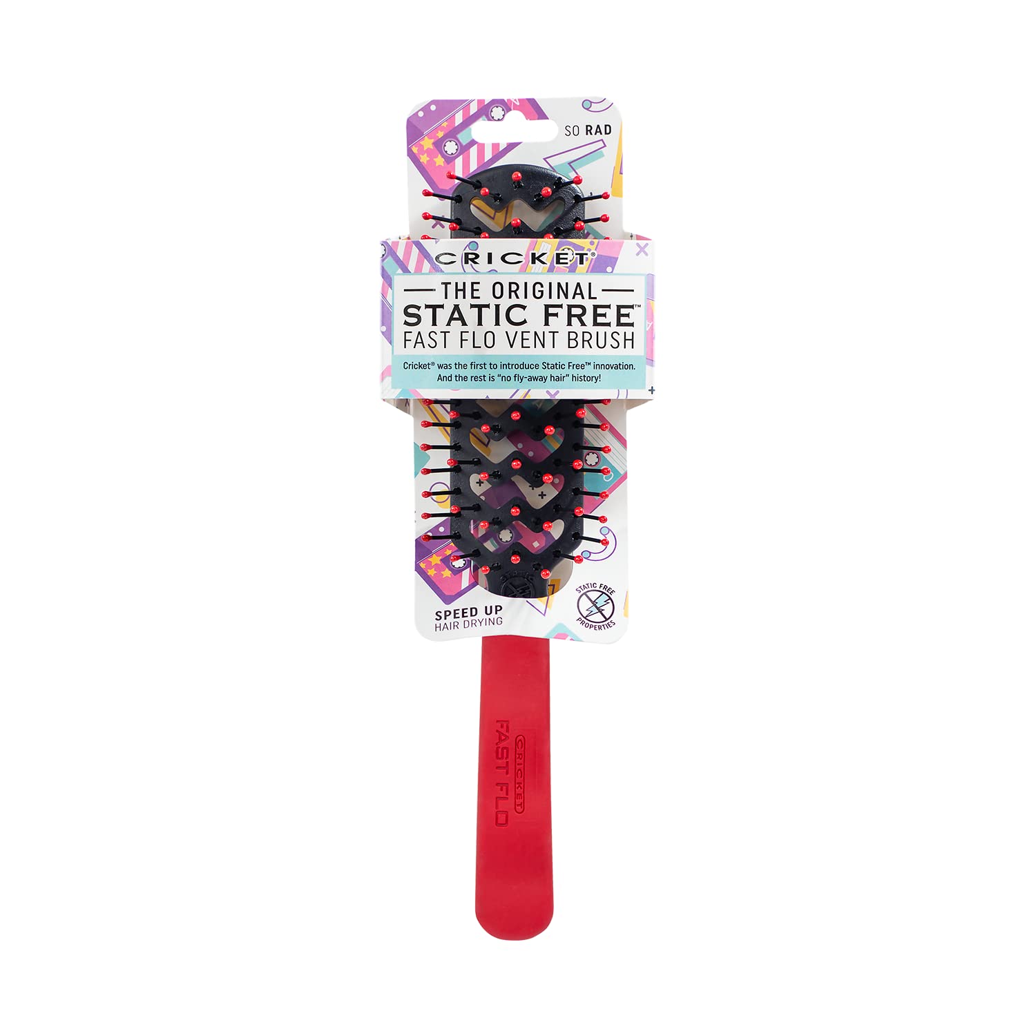Cricket Fast Flo Color Vent Hair Brush - Anti-Static, Detangling, Frizz-Free, So Rad (Red)