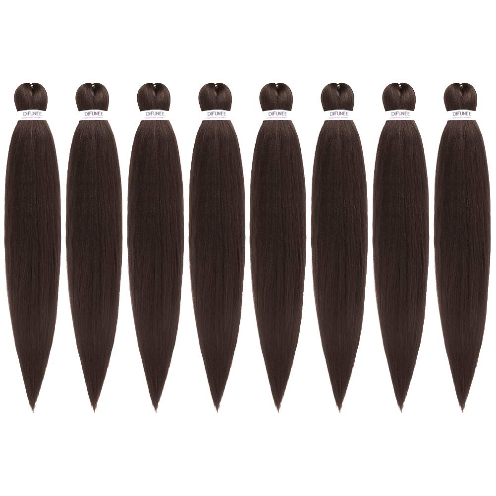 Difunee Pre-Stretched Braiding Hair - 24 Inch 8 Packs Long Braiding Hair Yaki Texture Soft Crochet Braids, Natrual Light Brown H