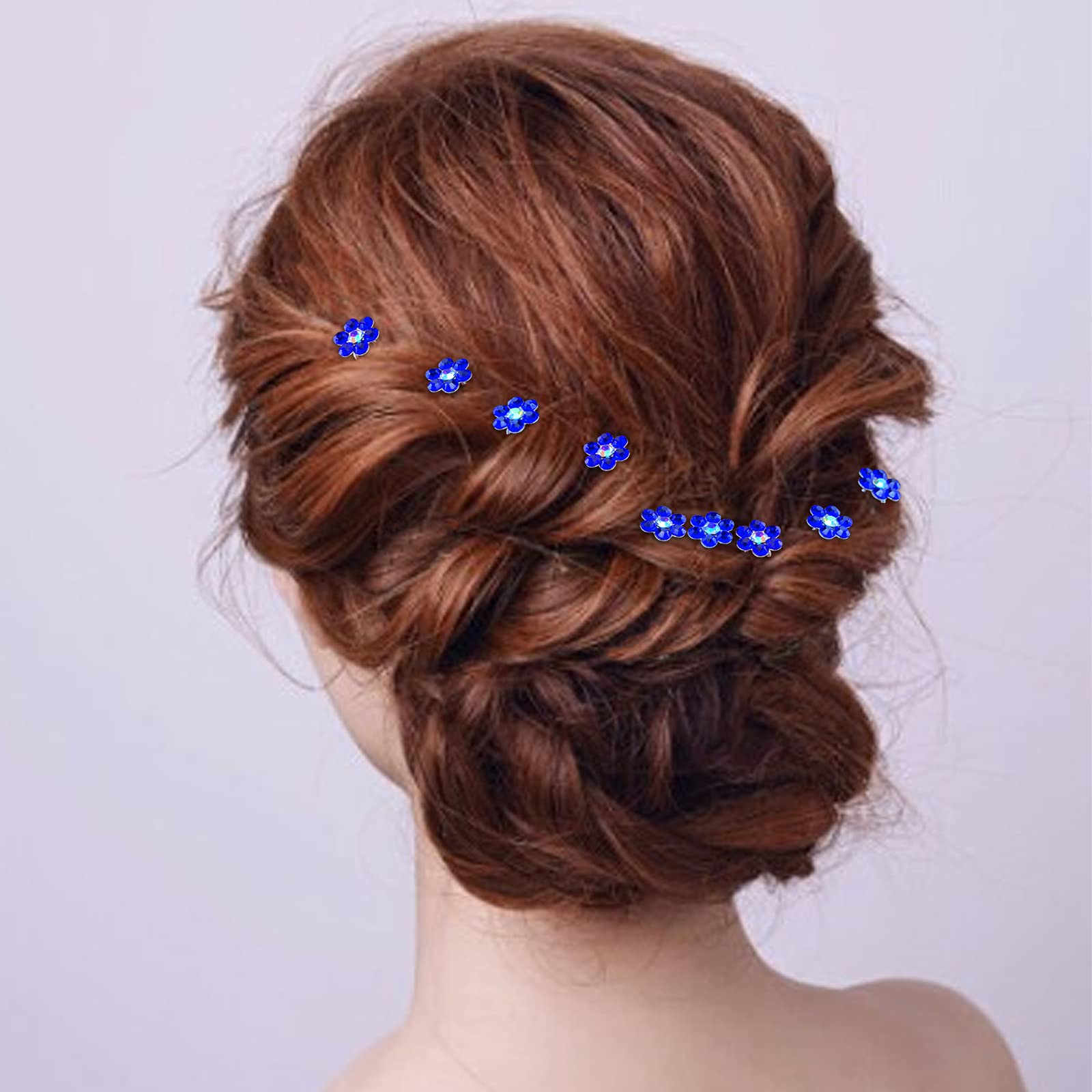 Betiteto Rhinestone Flower Hair Pins, 40 Pcs U-Shaped Crystal Party Wedding Bridal Hair Accessories For Women Girls (Blue)
