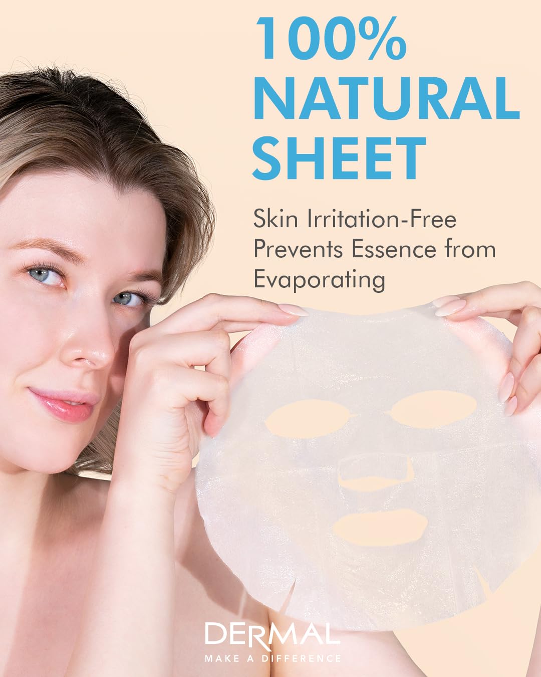 Dermal Hyaluronate Collagen Essence Facial Mask Sheet 23G Pack Of 100 - Hydro Boost Moisturizing For Dry Skin, Smoothing Fine Li