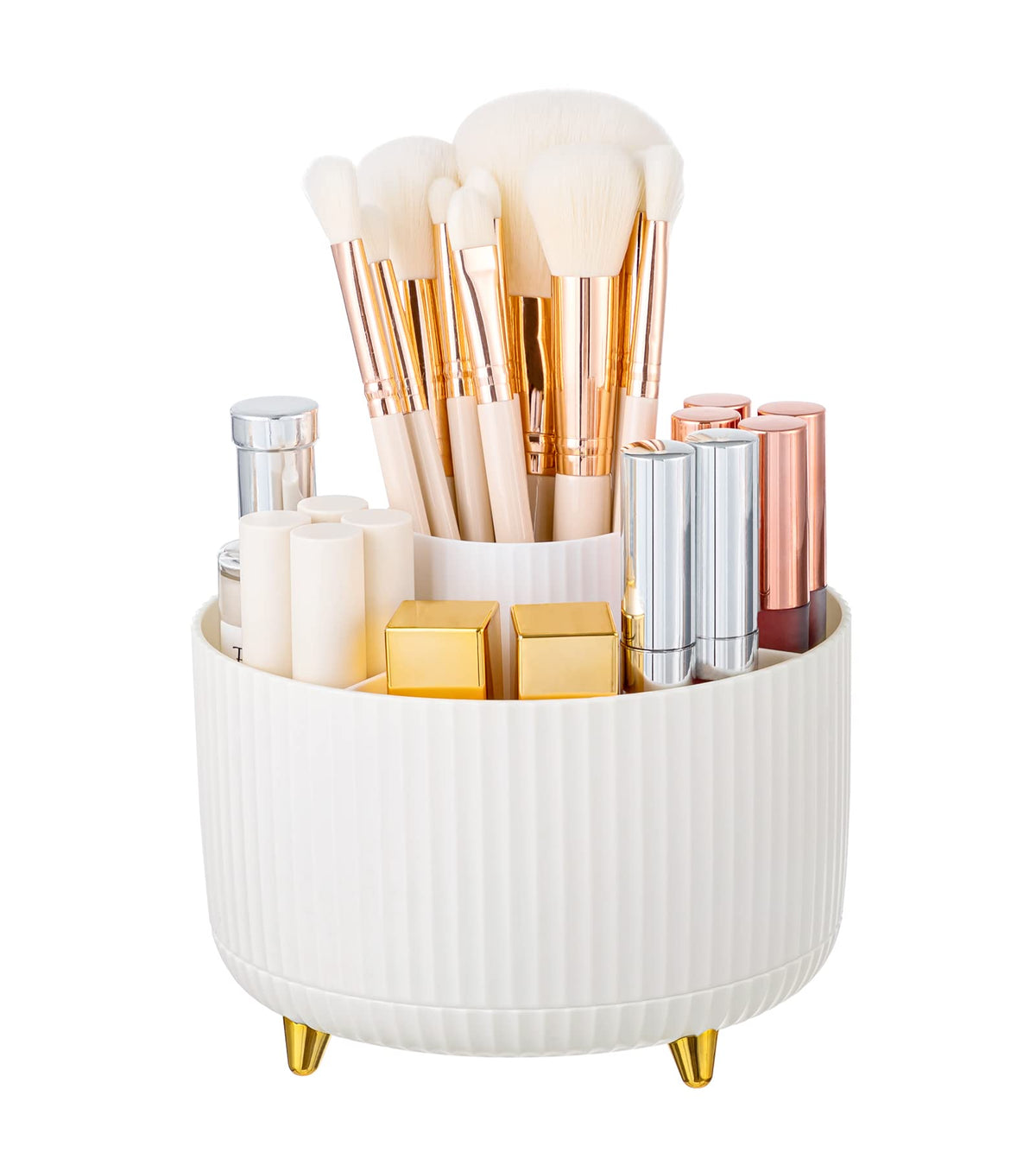 HBlife Makeup Brush Holder, 360 Rotating Makeup Organizer, 5 Slot Cosmetic Brushes Storage Countertop for Vanity, White