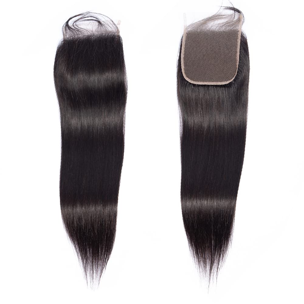 Isufer Straight Closure 4X4 Lace Closure Human Hair Pre Plucked 14 Inch With Baby Hair Bleached Knots Grade 12A Real Human Hair