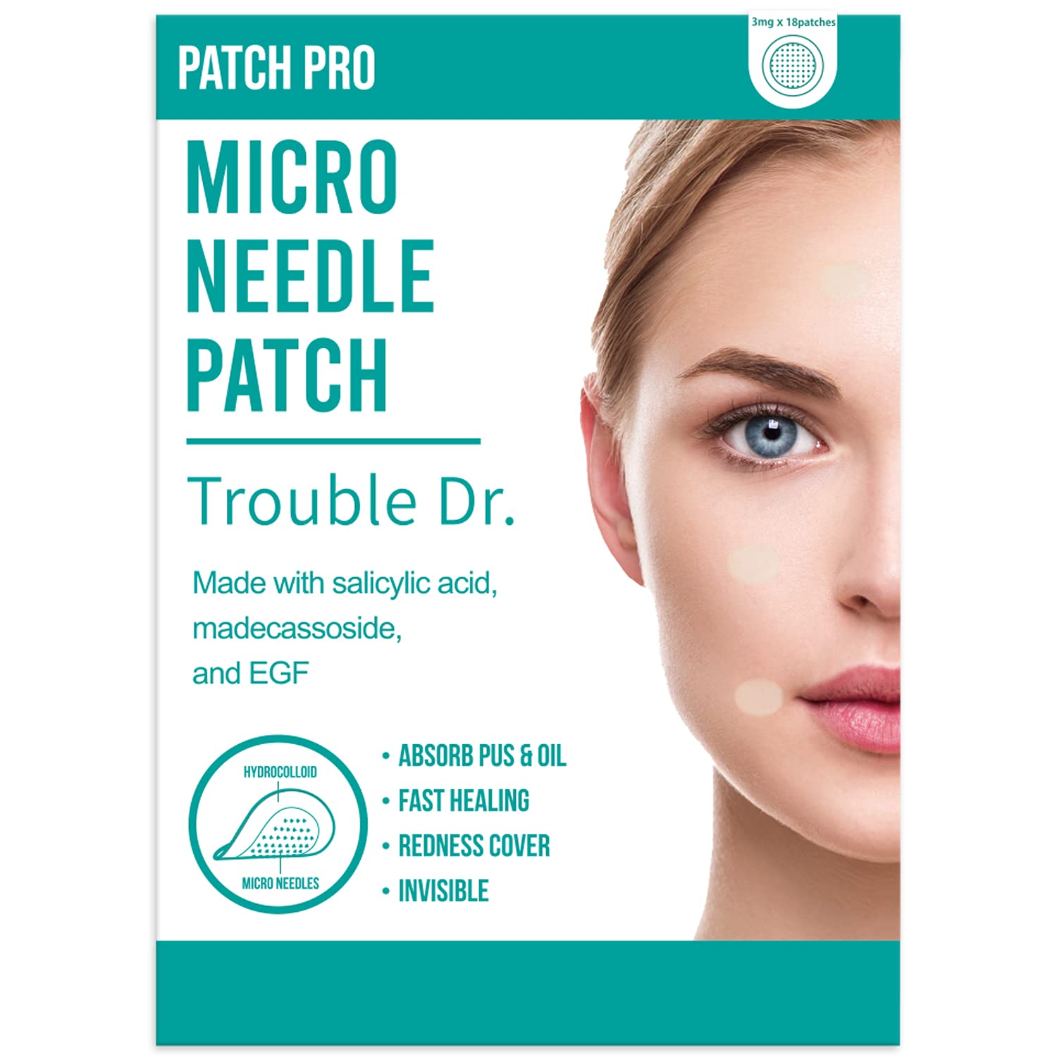 PATCH PRO Micro Pimple Patches Blemish Spot with Salicylic Acid and Skincare Ingredients - Needle Length 0.25mm Thin and Invisib