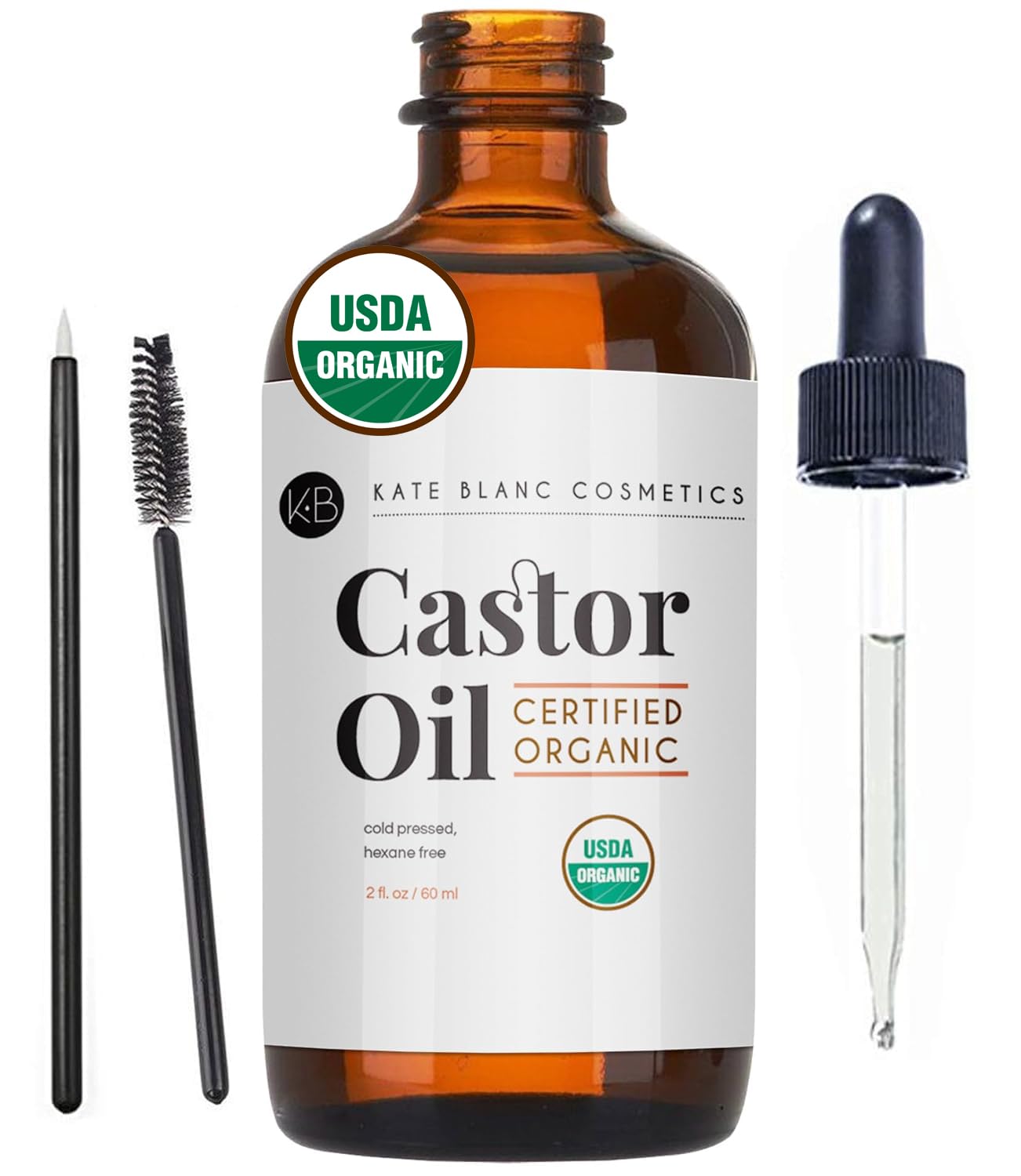 Kate Blanc Cosmetics Castor Oil (2Oz), Usda Certified Organic, 100% Pure, Cold Pressed, Hexane Free Stimulate Growth For Eyelash