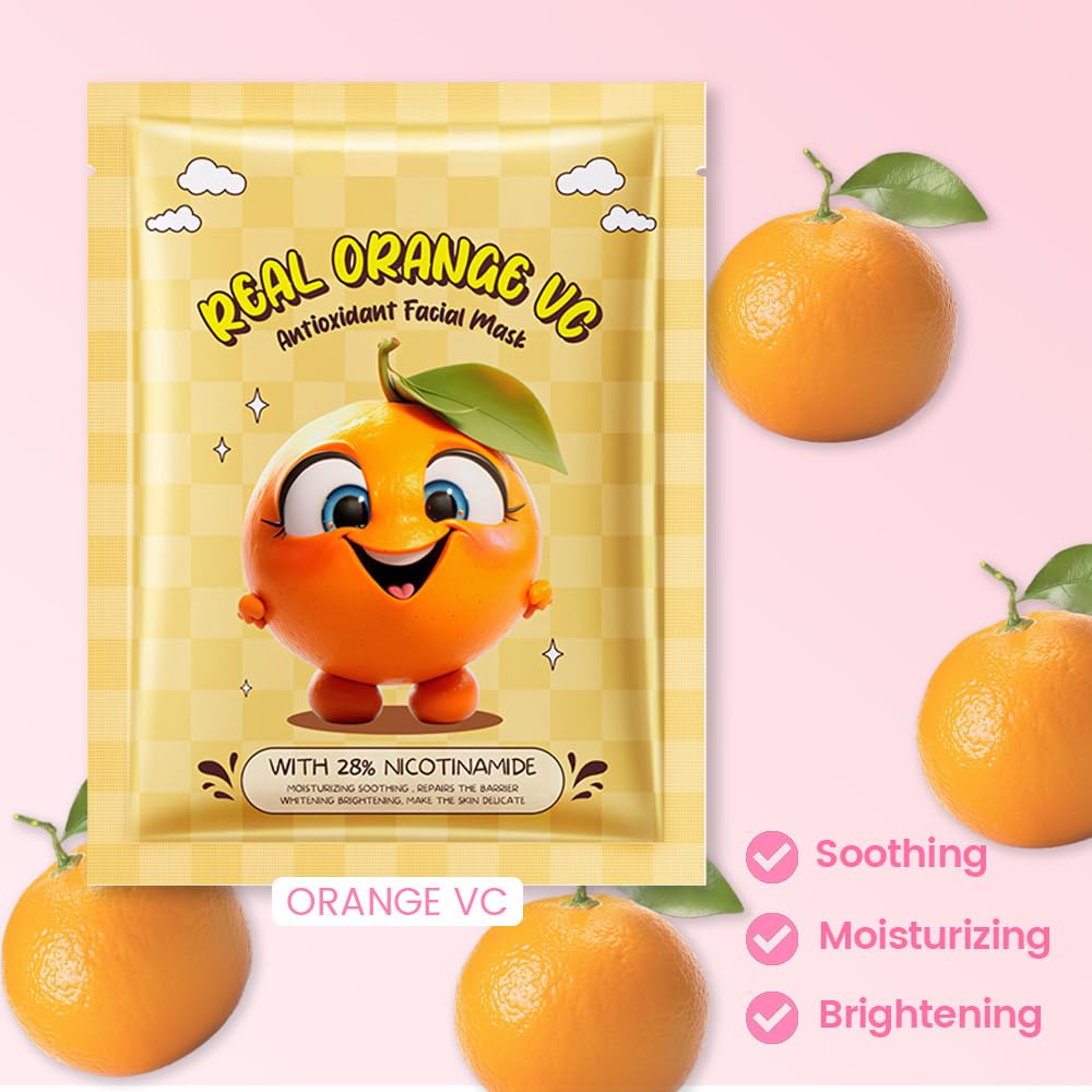 Kaely 10 Pack Vitamin C Face Masks For Kids, Spa Party Facial Mask Skincare Set, Sheet Masks Skin Care, Moisturize Brighten Soot