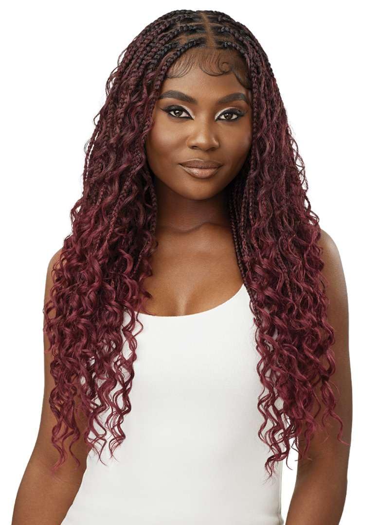 Outre - 100% Fully Hand Tied Whole Lace Wig - Boho Box Braids 28 (DARK BROWN 2)