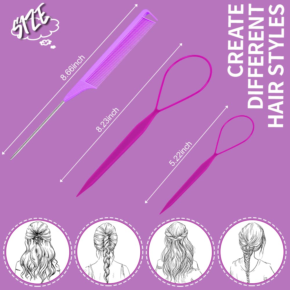 Tsmaddts 3Pack Hair Loop Tool Set With 2Pcs French Braid Tool Loop 1Pcs Rat Tail Comb Metal Pin Tail Braiding Comb For Hair Styl