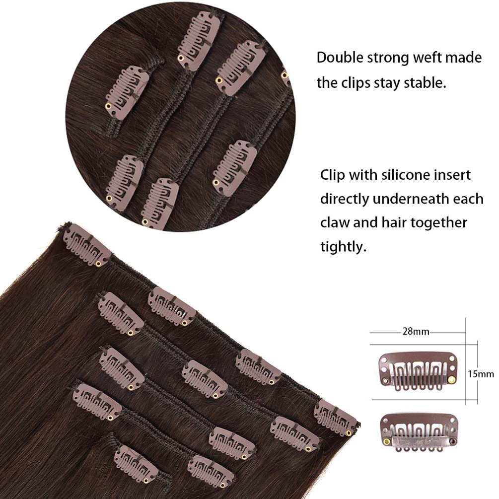 5 Pieces 12'' Remy Clip In Hair Extensions Human Hair Dark Brown To Light Brown Highlight Brown Ombre - Silky Straight Short Thi