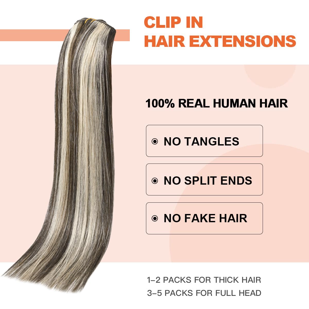Ugotrays Clip In Hair Extensions Dark Brown Mixed Bleach Blonde Highlight Hair Extensions 15 Inch 70G 7Pcs Straight Real Human H